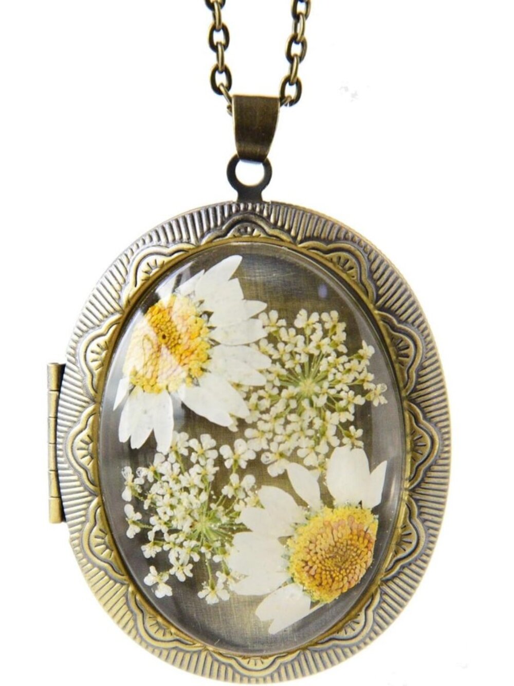 Handmade Vintage Pressed Flower Photo Locket Necklace for Women - Unique Gift